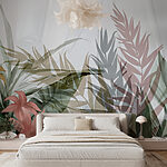 Fotobehang Abstract bloemmotief met gelaagde bladeren