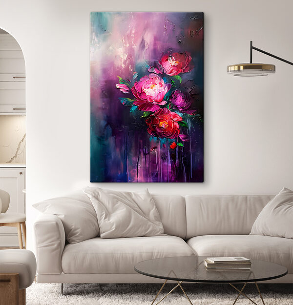 Levendige bloemen tegen abstracte achtergrond Canvas Schilderijen Levendige bloemen tegen abstracte achtergrond