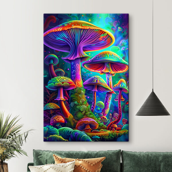 Groep kleurrijke paddenstoelen Canvas Schilderijen Groep kleurrijke paddenstoelen