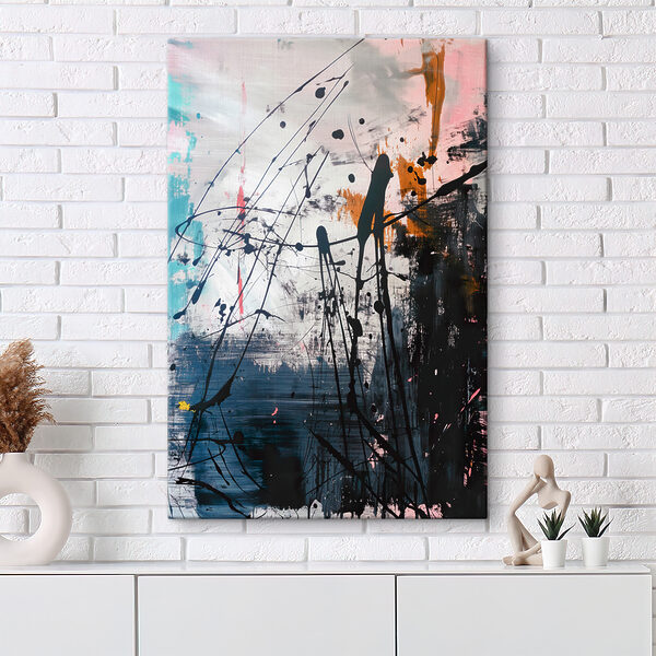 Zwarte en oranje verf op een wit oppervlak Canvas Schilderijen Zwarte en oranje verf op een wit oppervlak