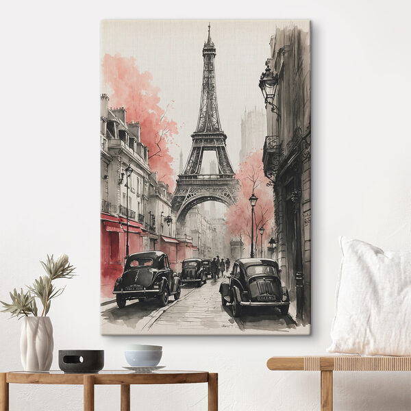 Zwart-wit tekening van een auto Canvas Schilderijen Zwart-wit tekening van een auto