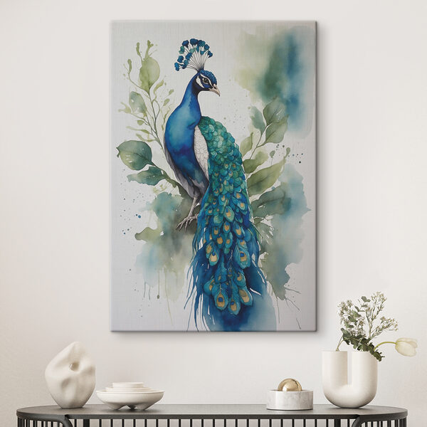 Aquarel van een pauw Canvas Schilderijen Aquarel van een pauw