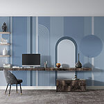Fotobehang Geometrisch blauw patroon met cirkels