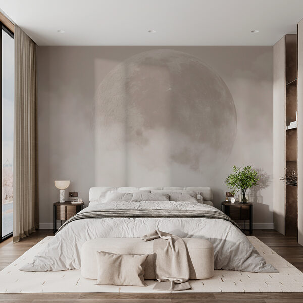 Maan zweeft door mistige wolken Fotobehang Maan zweeft door mistige wolken