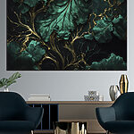 Canvas Schilderijen Groenblauwe bladeren met metallic aderen