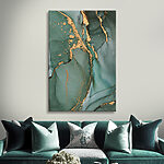 Canvas Schilderijen Abstract ontwerp van groene en oranje wervelingen