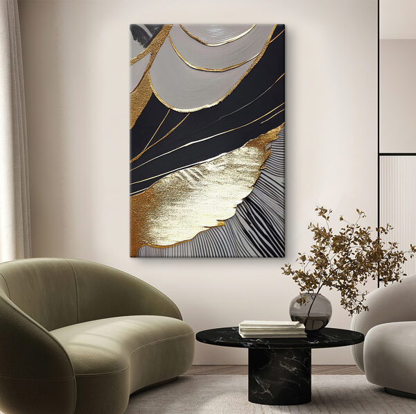 Abstracte zwarte en metallic patronen Canvas Schilderijen Abstracte zwarte en metallic patronen