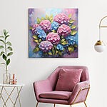 Canvas Schilderijen Schilderij van roze en blauwe hortensiabloemen