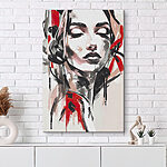 Canvas Schilderijen Abstract portret met levendige rode accenten.