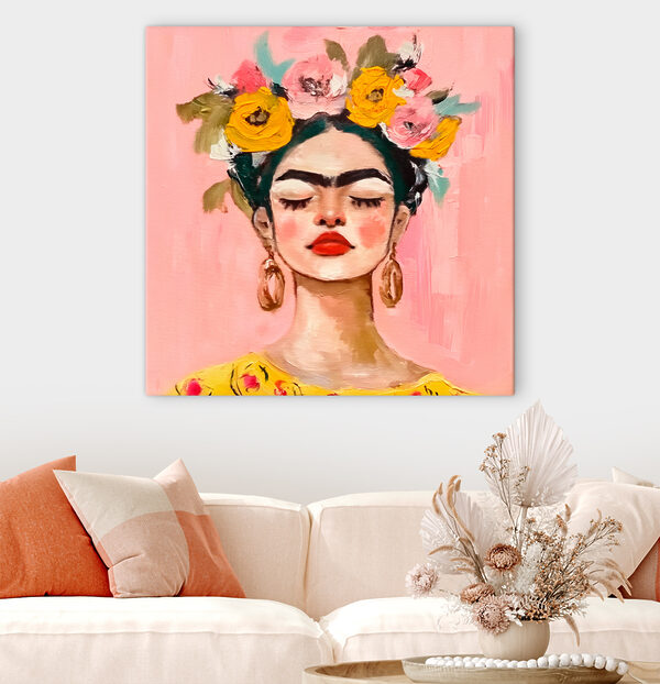 Schilderij van een vrouw met bloemen in haar haar Canvas Schilderijen Schilderij van een vrouw met bloemen in haar haar