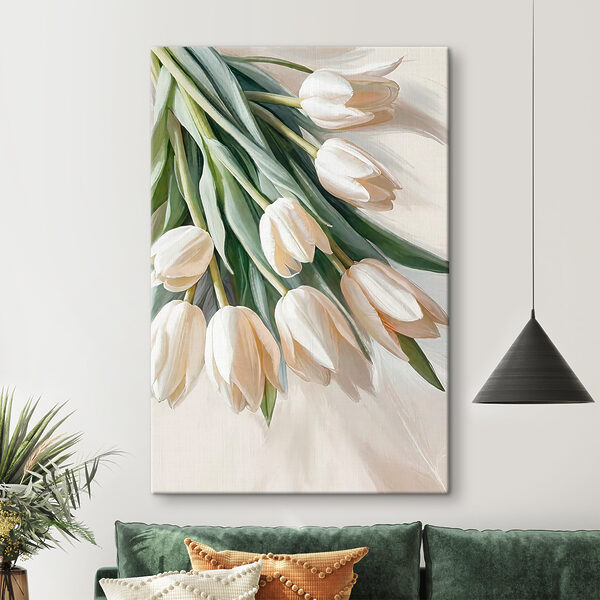 Witte tulpen op een zachte achtergrond Canvas Schilderijen Witte tulpen op een zachte achtergrond