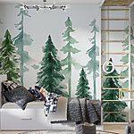 Fotobehang Groen bos in aquareltinten.