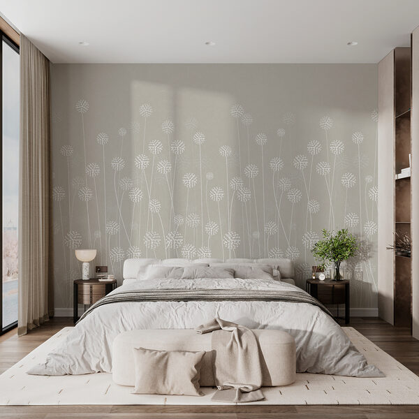 Fotobehang Fotobehang Witte bloemen op een grijze achtergrond (Artikelnummer: w00613)