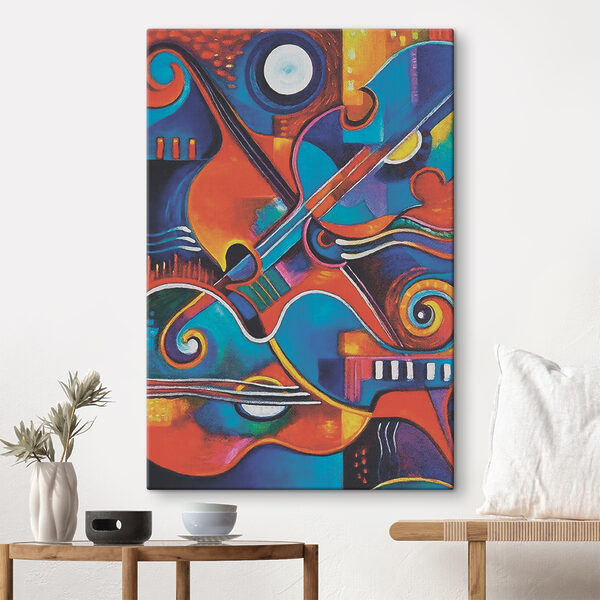 Witte cirkel in blauw en rood Canvas Schilderijen Witte cirkel in blauw en rood