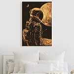 Canvas Schilderijen Astronaut kijkt naar maanoppervlak.