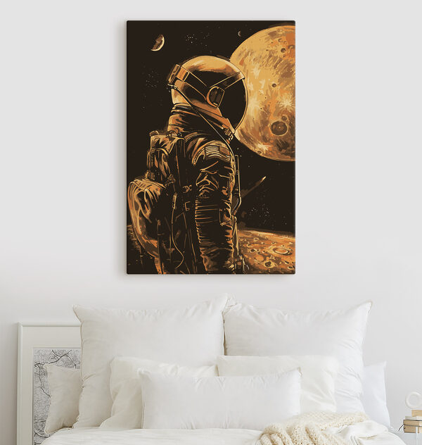 Astronaut kijkt naar maanoppervlak Canvas Schilderijen Astronaut kijkt naar maanoppervlak