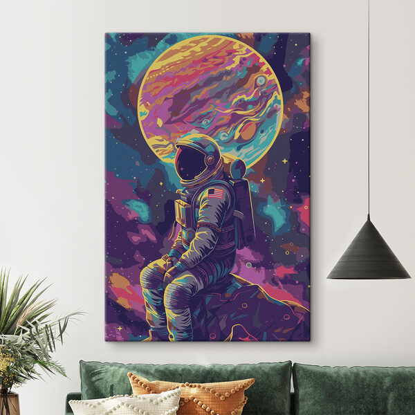 Een astronaut in de ruimte Canvas Schilderijen Een astronaut in de ruimte