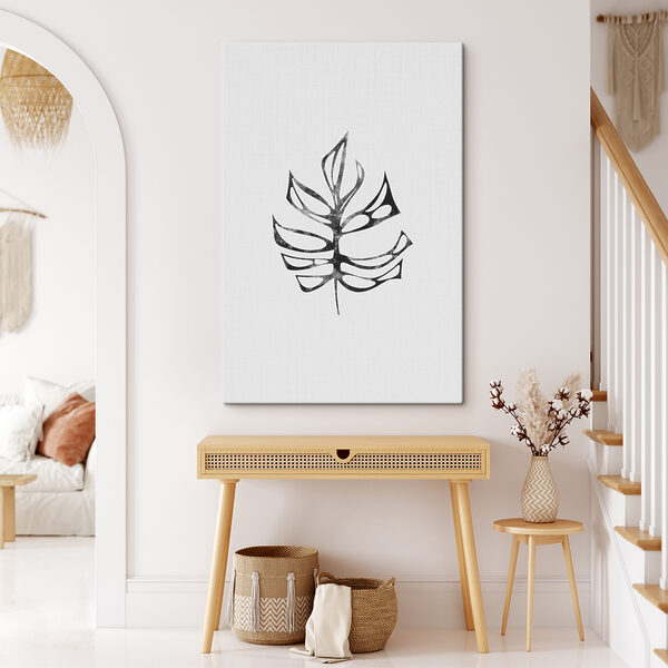 Zwart-wit afbeelding van een blad Canvas Schilderijen Zwart-wit afbeelding van een blad