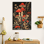 Canvas Schilderijen Roodkapzwammen in een bloemrijke omgeving