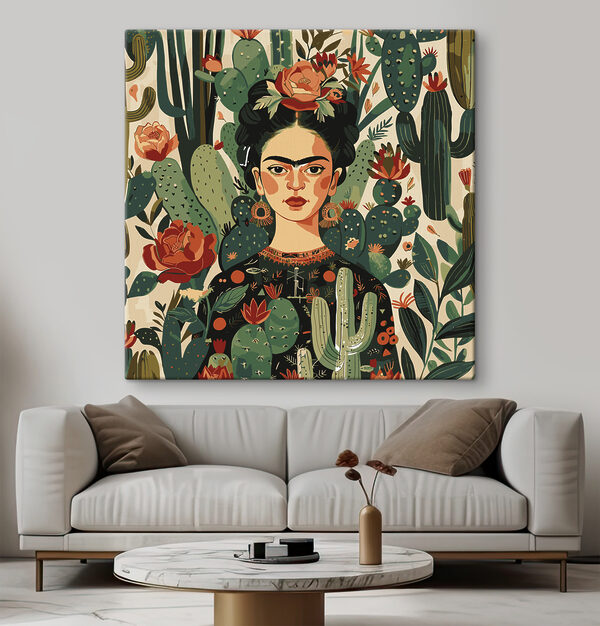 Bloemige vibes tussen stekelige cactussen Canvas Schilderijen Bloemige vibes tussen stekelige cactussen