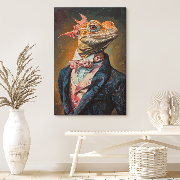 Dappere hagedis in elegante kleding Canvas Schilderijen Dappere hagedis in elegante kleding