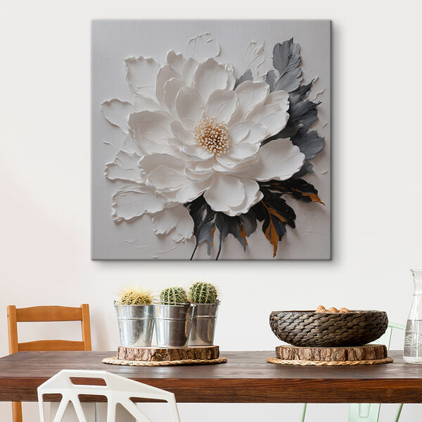 Witte bloem met gestructureerde bloemblaadjes Canvas Schilderijen Witte bloem met gestructureerde bloemblaadjes