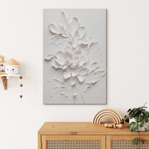 Delicaat wit artwork met bloemmotief Canvas Schilderijen Delicaat wit artwork met bloemmotief