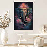 Canvas Schilderijen Majestueuze olifant met kleurrijk aura.