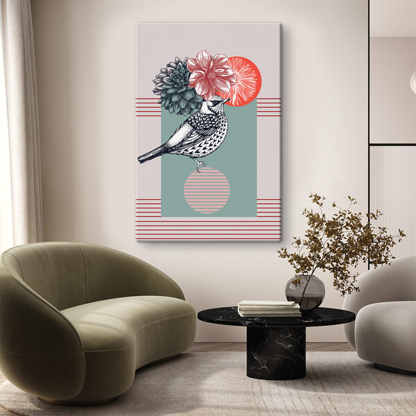 Vogel met bloemenkroon Canvas Schilderijen Vogel met bloemenkroon