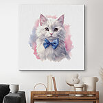 Canvas Schilderijen Witte kat met blauw strikje