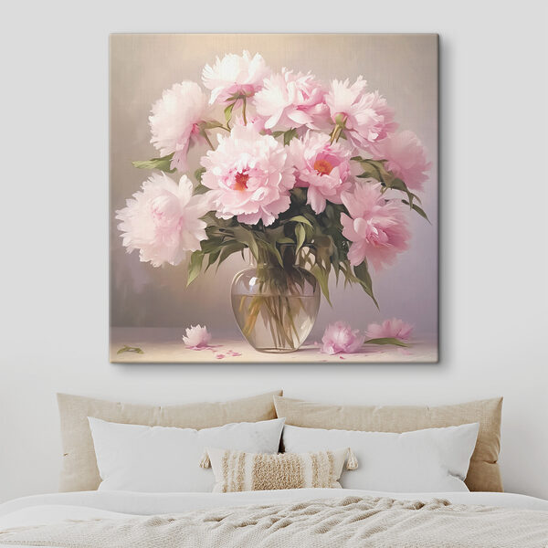 Boeket van roze pioenrozen in vaas Canvas Schilderijen Boeket van roze pioenrozen in vaas