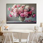Canvas Schilderijen Vaas boordevol roze bloemen