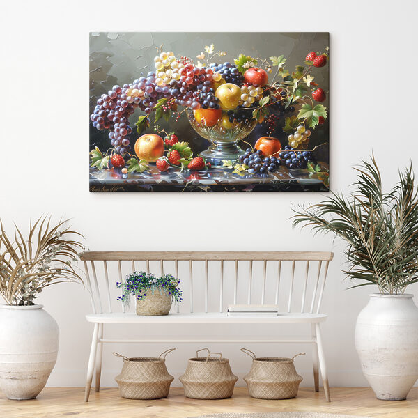 Overvloedig fruit in kristallen schaal Canvas Schilderijen Overvloedig fruit in kristallen schaal