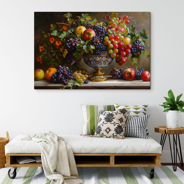 Levendig fruit dat overstroomt uit de schaal Canvas Schilderijen Levendig fruit dat overstroomt uit de schaal