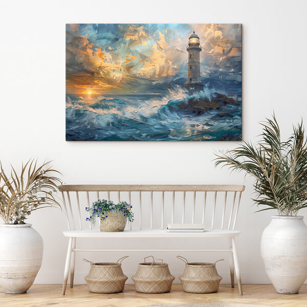 Vuurtoren in de oceaan Canvas Schilderijen Vuurtoren in de oceaan