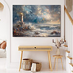 Canvas Schilderijen Schilderij van een vuurtoren in de oceaan