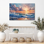 Canvas Schilderijen Schilderij van golven op een strand