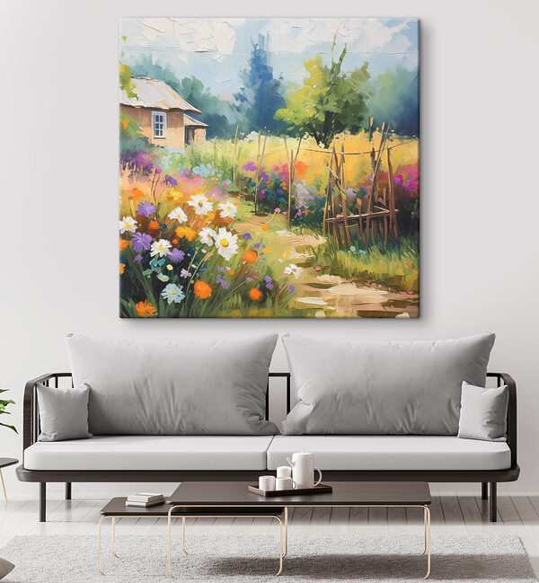 Tuinbloemen in levendige tinten Canvas Schilderijen Tuinbloemen in levendige tinten