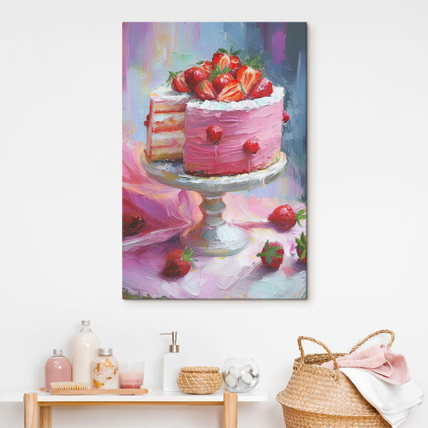 Schilderij van een taart met aardbeien bovenop Canvas Schilderijen Schilderij van een taart met aardbeien bovenop