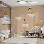 Fotobehang Witte bloem met gele hoed