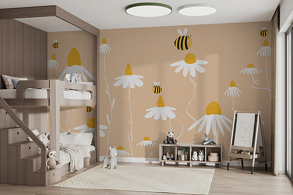 Witte bloem met gele hoed Fotobehang Witte bloem met gele hoed