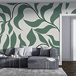 Fotobehang Groene bladeren verstrengelen zich in een sierlijk ontwerp.