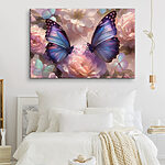 Canvas Schilderijen Vlinders dansen tussen pastelkleurige bloemen.
