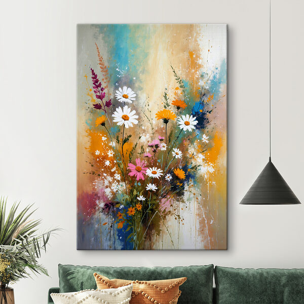 Levendig bloemig meesterwerk met spetters Canvas Schilderijen Levendig bloemig meesterwerk met spetters