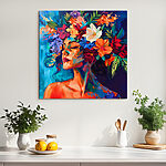 Canvas Schilderijen Schilderij van een vrouw met bloemen in haar haar