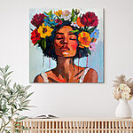 Canvas Schilderijen Schilderij van een vrouw met bloemen in haar haar