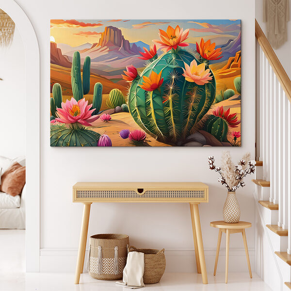 Woestijnbloemen onder een levendige zonsondergang Canvas Schilderijen Woestijnbloemen onder een levendige zonsondergang