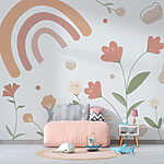 Fotobehang Abstract pastel bloemen en regenboog ontwerp.