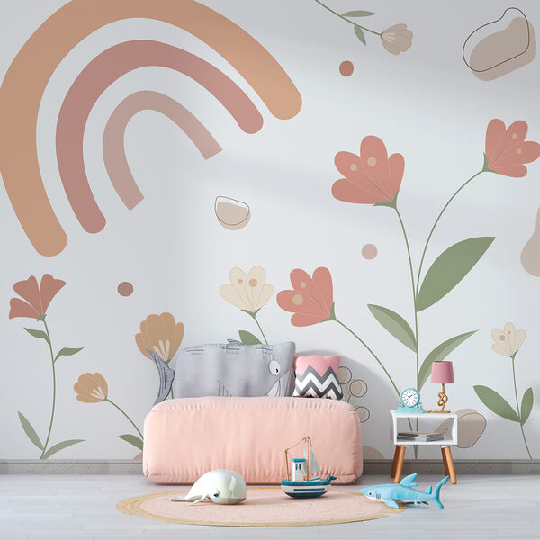 Abstract pastel bloemen en regenboog ontwerp Fotobehang Abstract pastel bloemen en regenboog ontwerp