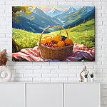 Canvas Schilderijen Fruitmand op een deken